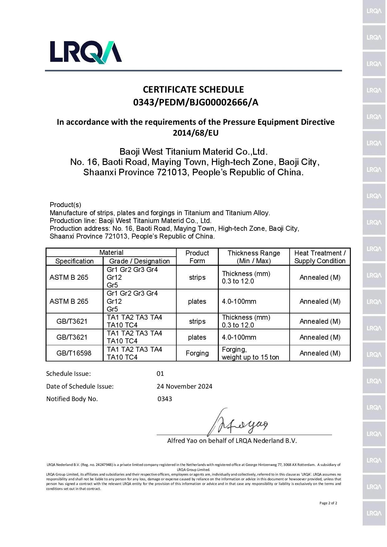 Gr7 Titanium Shee Certificate